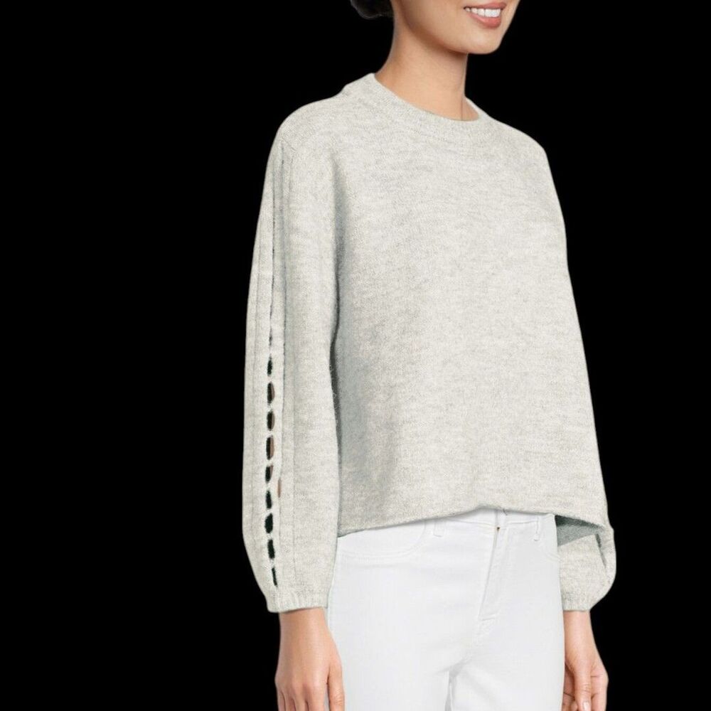 WORLD MARKET Light Gray Recycled Yarn Cutout Sleeve Sweater OS